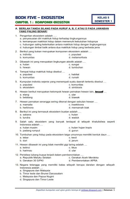 Menguasai Ekosistem Contoh Soal Pilihan Ganda Kelas 5 Tema 5 Subtema 1