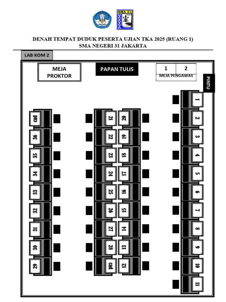 Denah Tempat Duduk Ujian TKA 2025 PDF