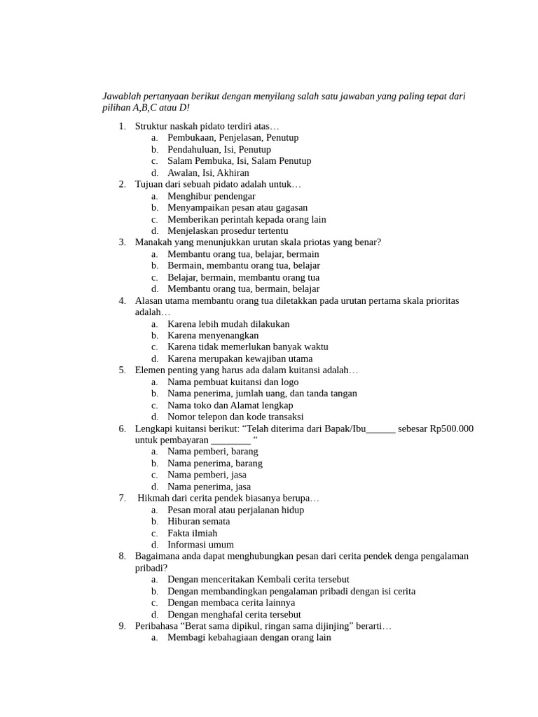 Soal Ujian Bahasa Indonesia Kelas 6 2025 PDF Soal Ujian Bahasa Indonesia Kelas 6 2025 PDF