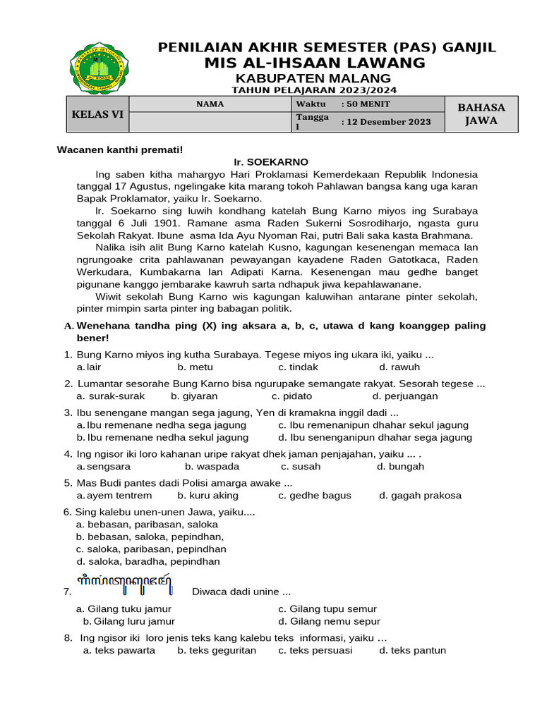 5 Fakta Mengejutkan Ujian Sekolah Bahasa Jawa Kelas 6 yang Wajib Tahu Siswa 5 Fakta Mengejutkan Ujian Sekolah Bahasa Jawa Kelas 6 yang Wajib Tahu Siswa