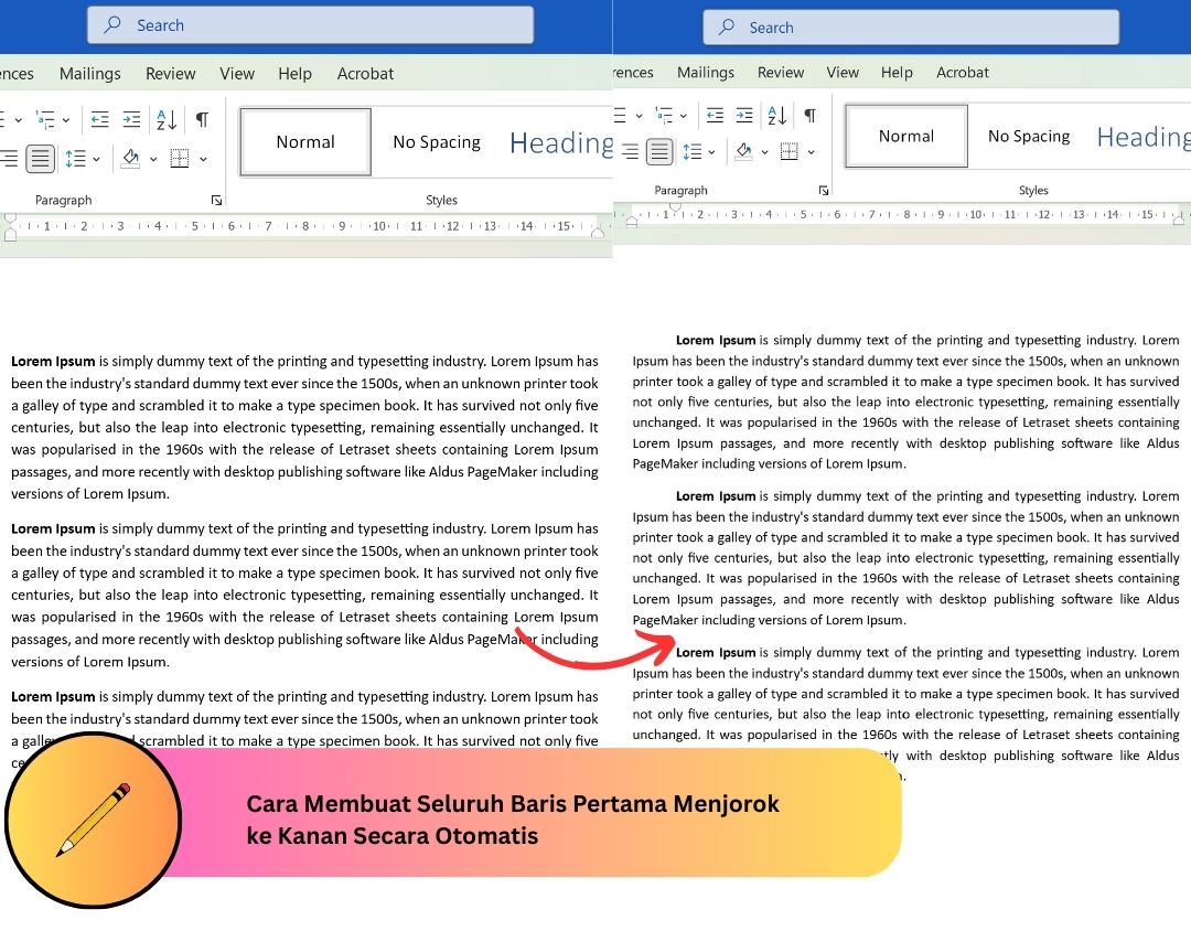Cara Membuat Seluruh Baris Pertama Paragraf Ms Word Menjorok ke Kanan