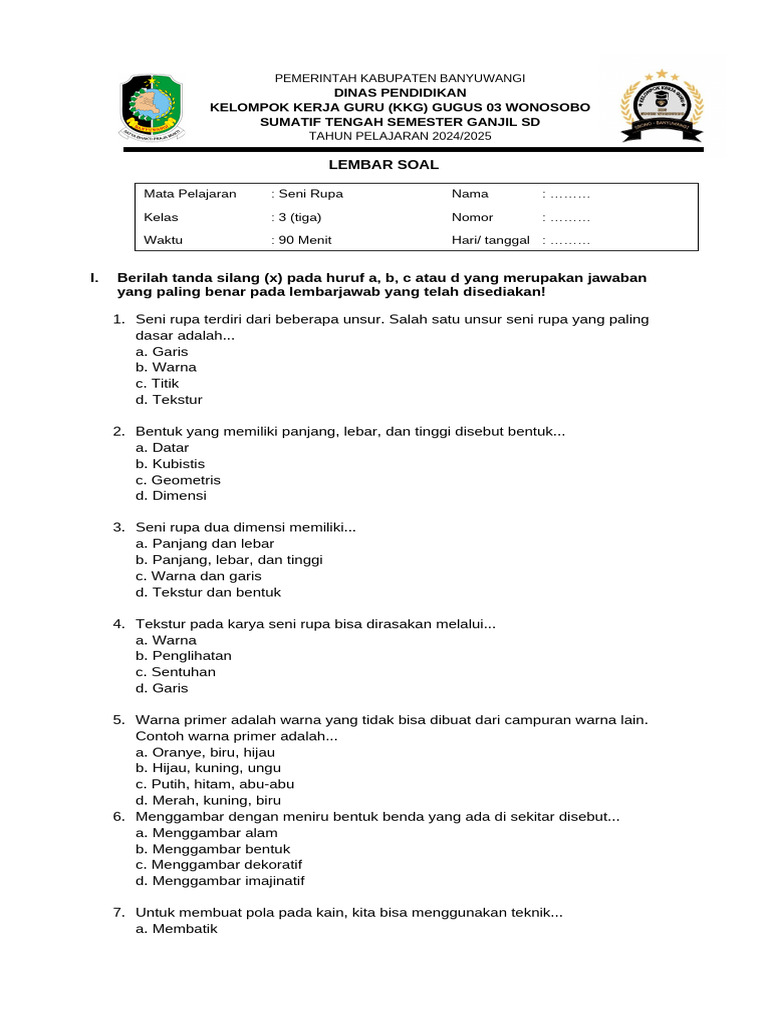 Pts 1 Kelas III - Seni Rupa PDF Pts 1 Kelas III - Seni Rupa PDF