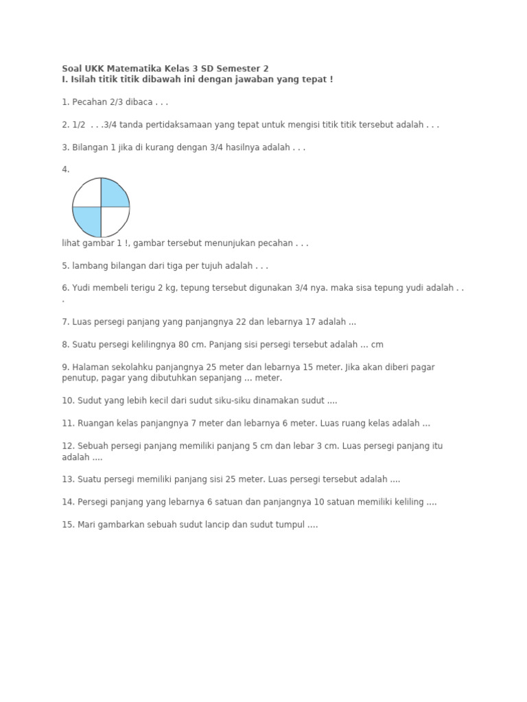 Soal UKK Matematika Kelas 3 SD Semester 2 PDF