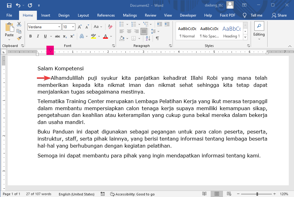 Cara Mengatur Paragraf di Word Align Spasi Indentasi Tutorial TTC