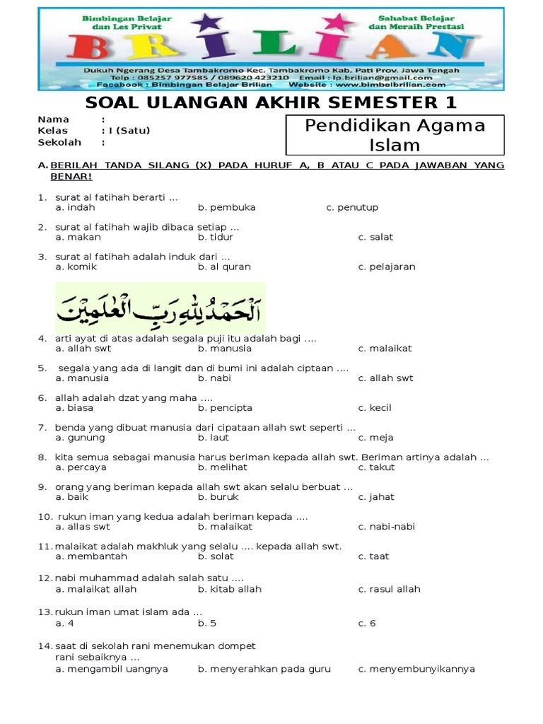 7 Bocoran Contoh Soal PAI Kelas 10 Semester 1 Bab 1-3 2026 yang Pasti Keluar Ujian