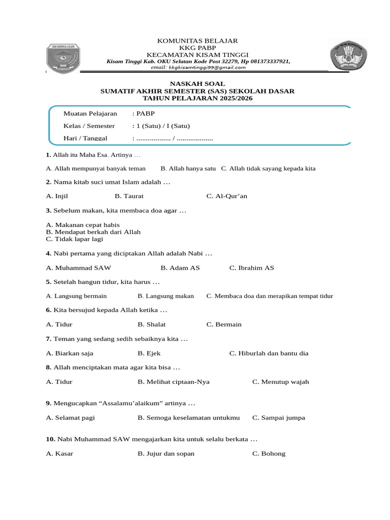 7 Contoh Soal PABP Kelas 1 Semester 1 Ternyata Bisa Bikin Anak Makin Cinta Ibadah 7 Contoh Soal PABP Kelas 1 Semester 1 Ternyata Bisa Bikin Anak Makin Cinta Ibadah