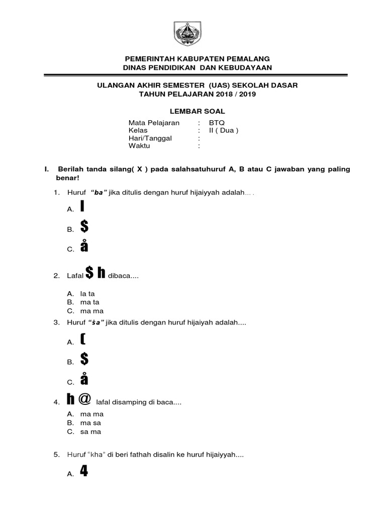 7 Contoh Soal UAS BTQ Kelas 2 SD Semester 1 yang Sering Muncul dan Wajib Dipelajari Sebelum Terlambat 7 Contoh Soal UAS BTQ Kelas 2 SD Semester 1 yang Sering Muncul dan Wajib Dipelajari Sebelum Terlambat