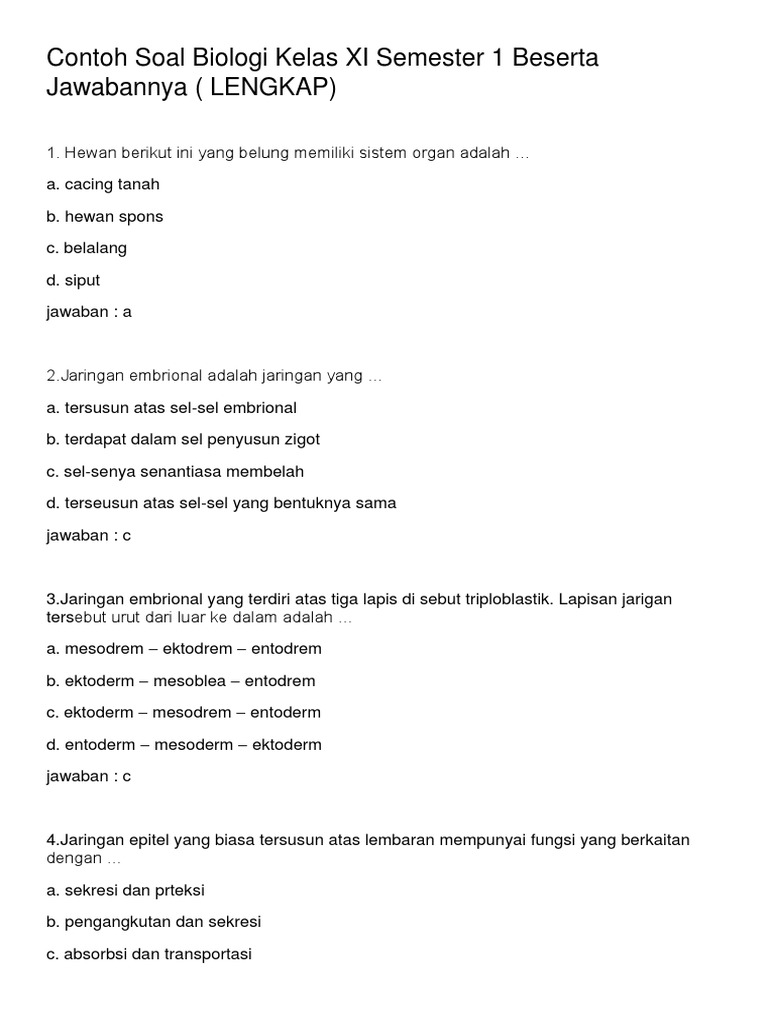 7 Contoh Soal UAS Biologi Kelas XI Semester 1 Kurikulum 2013 yang Sering Muncul dan Wajib Kamu Kuasai Sebelum Ujian