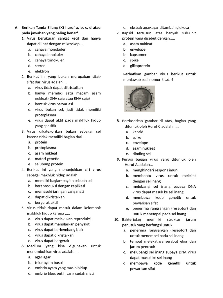 Soal UAS Biologi Kelas X Semester 1 Mentahan PDF Soal UAS Biologi Kelas X Semester 1 Mentahan PDF