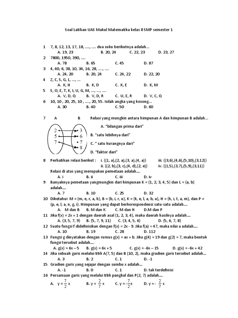 8 Contoh Soal UAS dan Pembahasan Matematika Kelas 8 Semester 1 yang Sering Muncul, Wajib Kamu Pelajari Sebelum Ujian! 8 Contoh Soal UAS dan Pembahasan Matematika Kelas 8 Semester 1 yang Sering Muncul, Wajib Kamu Pelajari Sebelum Ujian!