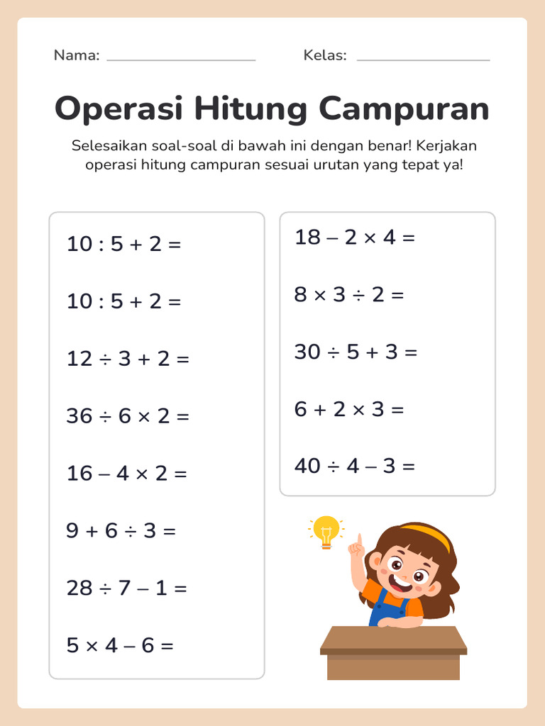 Akhirnya Tersedia Contoh Soal Operasi Hitung Kelas 1-6.doc Siap Cetak untuk Latihan Harian yang Wajib Dicoba Guru Akhirnya Tersedia Contoh Soal Operasi Hitung Kelas 1-6.doc Siap Cetak untuk Latihan Harian yang Wajib Dicoba Guru