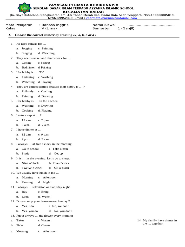 Contoh Soal UAS English Kelas 5 Semester 1 Kurikulum 2013 Plus Kunci Jawaban Ternyata Semudah Ini