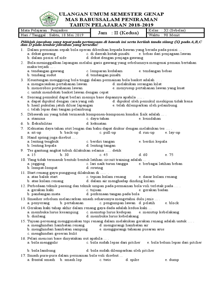 SOAL Penjas Kelas XI PDF SOAL Penjas Kelas XI PDF
