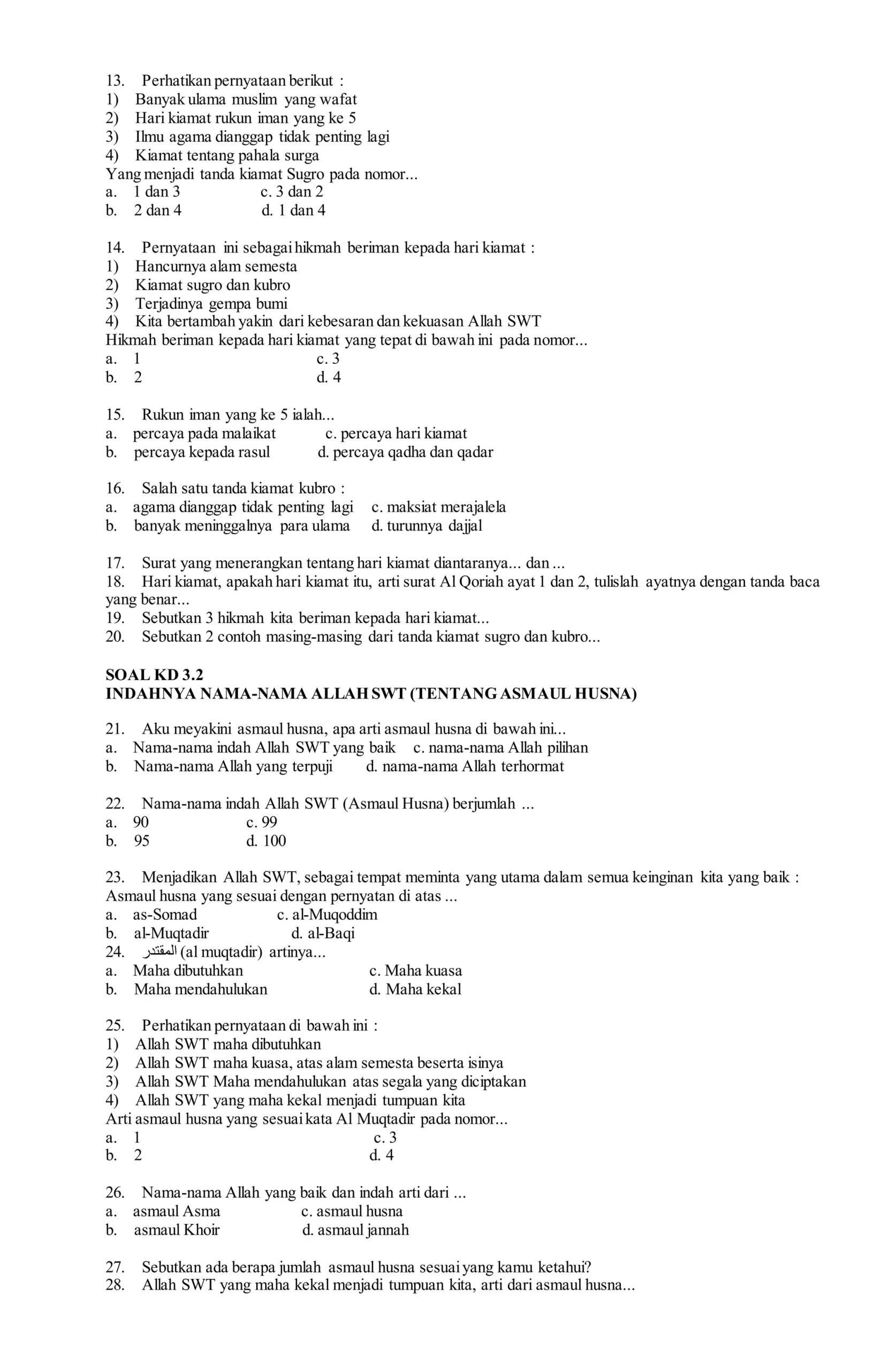 Inilah 25 Contoh Soal PAI Kelas 1 – 6 Beserta Jawabannya untuk Persiapan Ujian Semester Terbaru Inilah 25 Contoh Soal PAI Kelas 1 – 6 Beserta Jawabannya untuk Persiapan Ujian Semester Terbaru