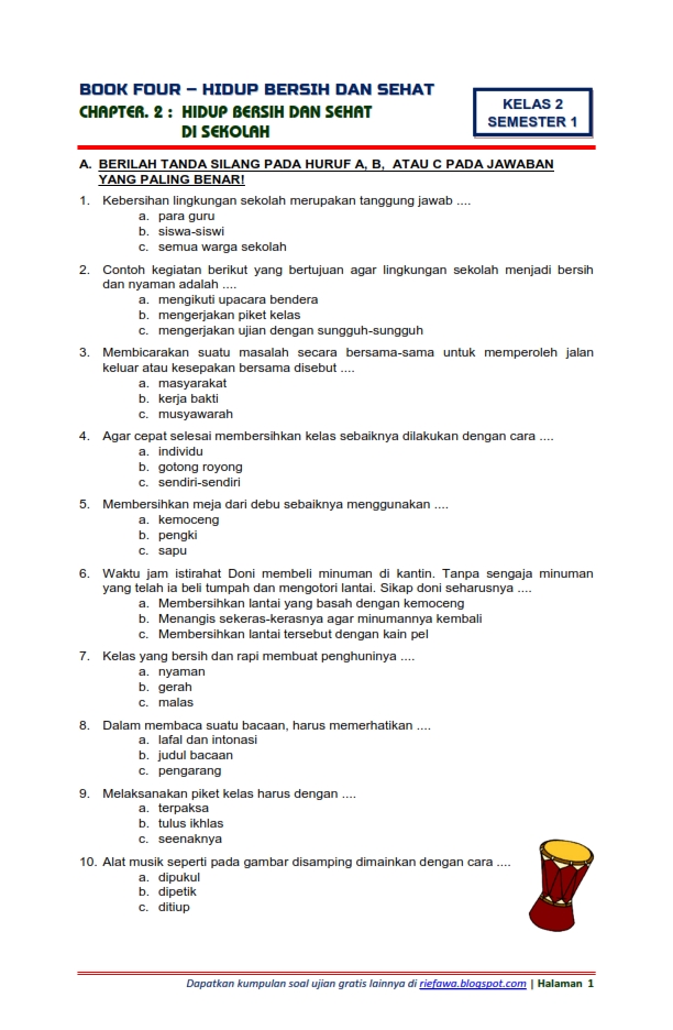 Download Soal Tematik Kelas 2 Semester 1 Tema 4 Subtema 2 - Hidup