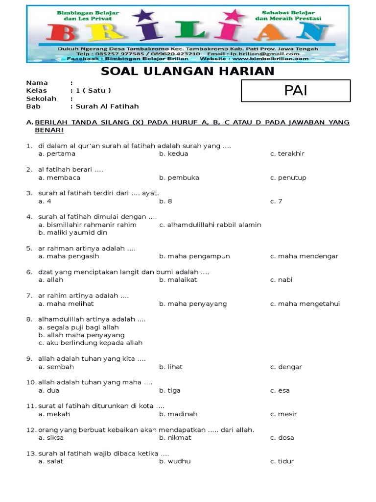 Terbukti! Contoh Soal PAI Kelas 1 SD Semester 1 Kurikulum 2013 yang Mudah Dipahami Anak Terbukti! Contoh Soal PAI Kelas 1 SD Semester 1 Kurikulum 2013 yang Mudah Dipahami Anak