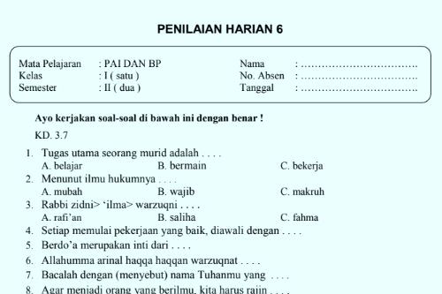 Ternyata Kemenag Rilis 40 Buku Digital PAI Gratis, Ini Contoh Soal PAI K 13 Kelas 1 SD Semester 2 yang Wajib Dicoba