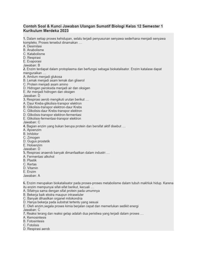 Soal Ulangan Biologi Kelas 12 Semester 1 PDF Kajian Bahasa Asing