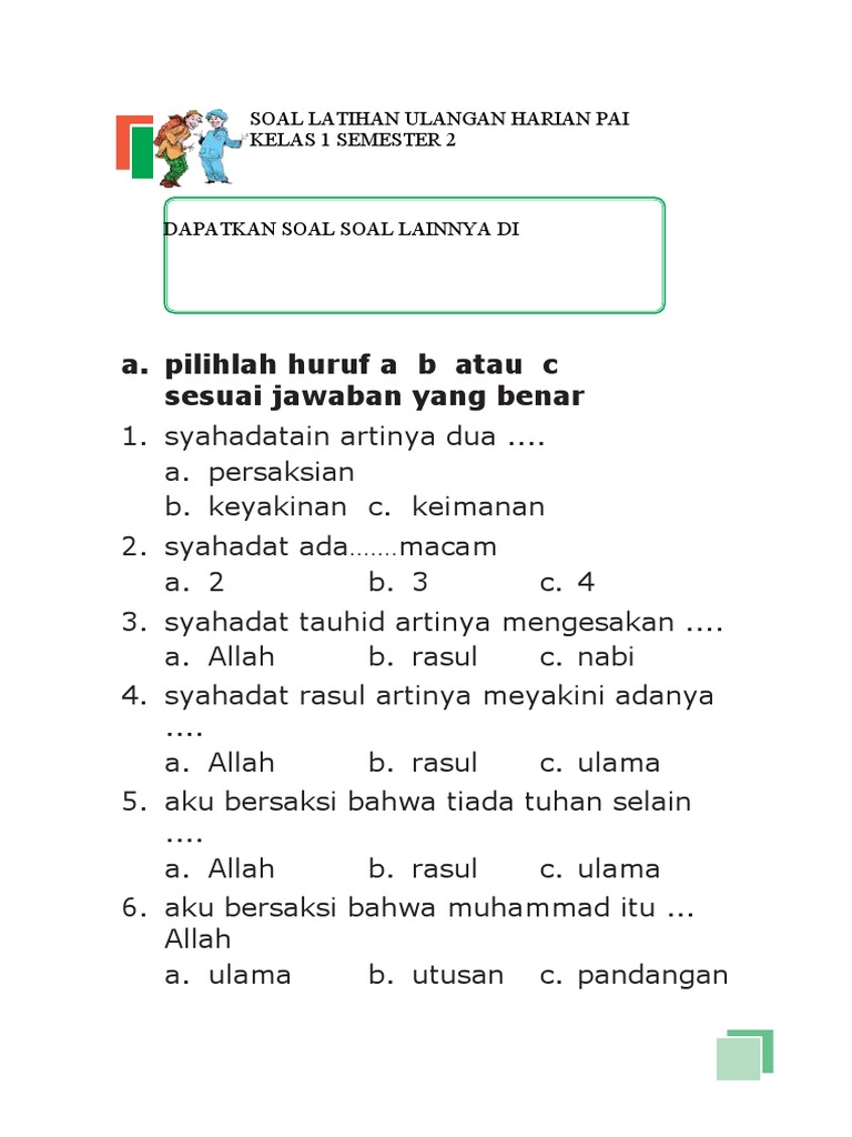 10 Contoh Soal PAI Kelas 1 SD Semester 1 Kurtilas 2019 yang Wajib Dikuasai Siswa Sebelum Ujian 10 Contoh Soal PAI Kelas 1 SD Semester 1 Kurtilas 2019 yang Wajib Dikuasai Siswa Sebelum Ujian