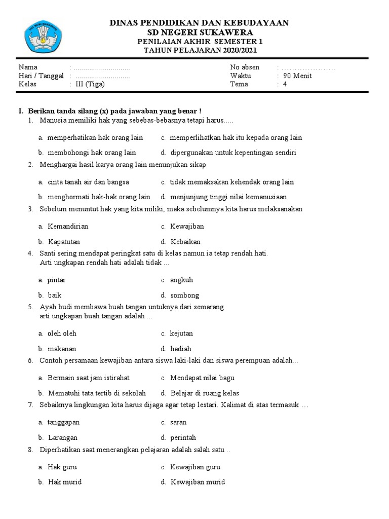 Soal PAS Kelas 3 Tema 4 SD PDF Soal PAS Kelas 3 Tema 4 SD PDF