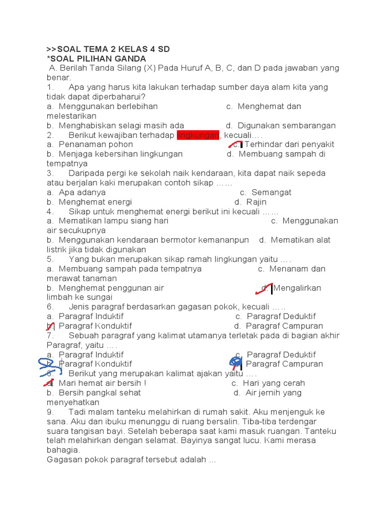 Soal Tema 2 Kelas 4 SD tentang Lingkungan PDF Griya Taman Sains Soal Tema 2 Kelas 4 SD tentang Lingkungan PDF Griya Taman Sains