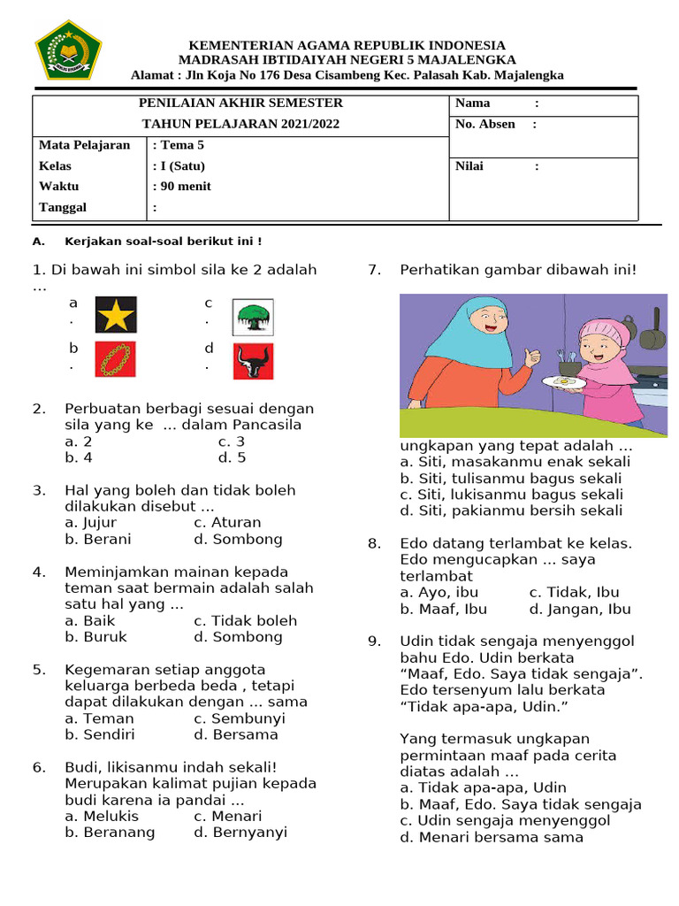 UAS Tema 5 Kelas 1 MI 2021 2022 PDF UAS Tema 5 Kelas 1 MI 2021 2022 PDF