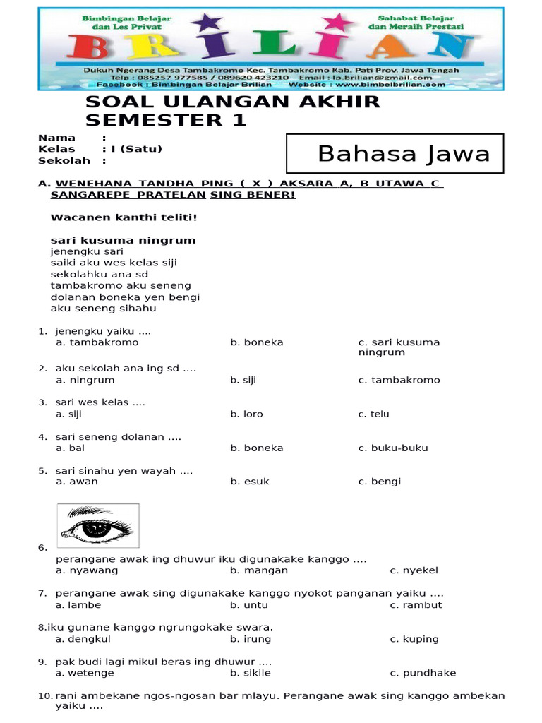 Rahasia Lulus Ujian soal basa jawa kelas 1 semester 1 Agar Anak Jadi Juara Kelas Rahasia Lulus Ujian soal basa jawa kelas 1 semester 1 Agar Anak Jadi Juara Kelas