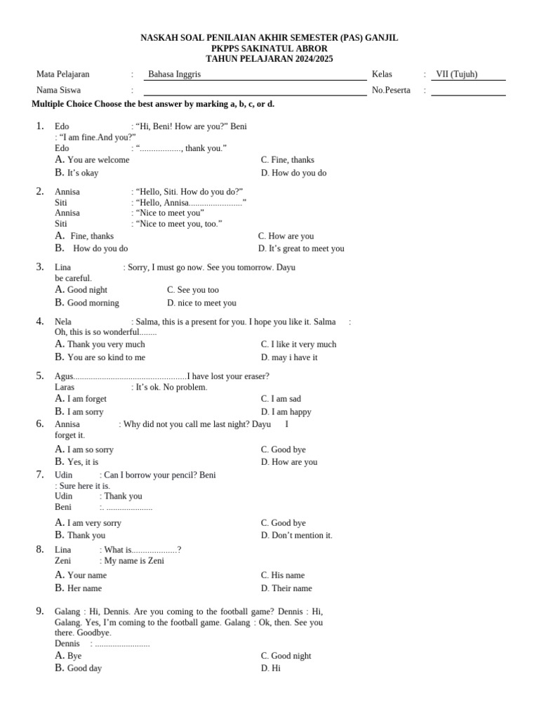 Rahasia Nilai Sempurna dengan Latihan Soal UAS Bahasa Inggris Kelas 7 Semester 1 PDF Rahasia Nilai Sempurna dengan Latihan Soal UAS Bahasa Inggris Kelas 7 Semester 1 PDF