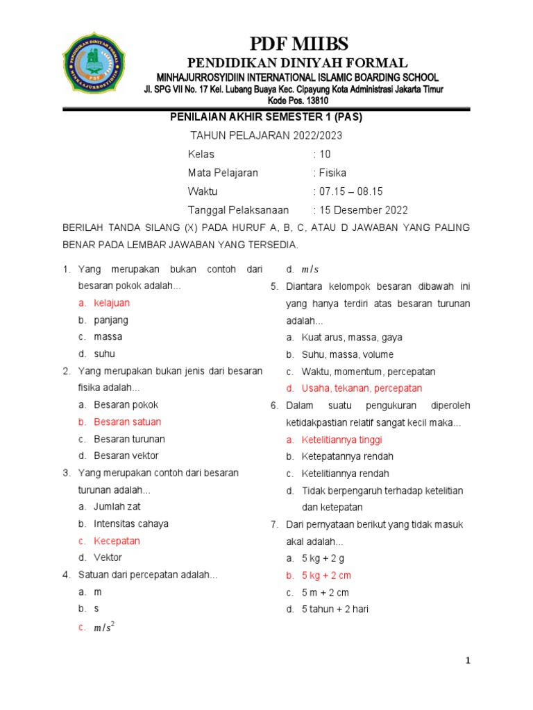 Rahasia Skor Sempurna dengan Latihan Soal UAS Fisika Kelas 10 Semester 1 Terbaru Rahasia Skor Sempurna dengan Latihan Soal UAS Fisika Kelas 10 Semester 1 Terbaru