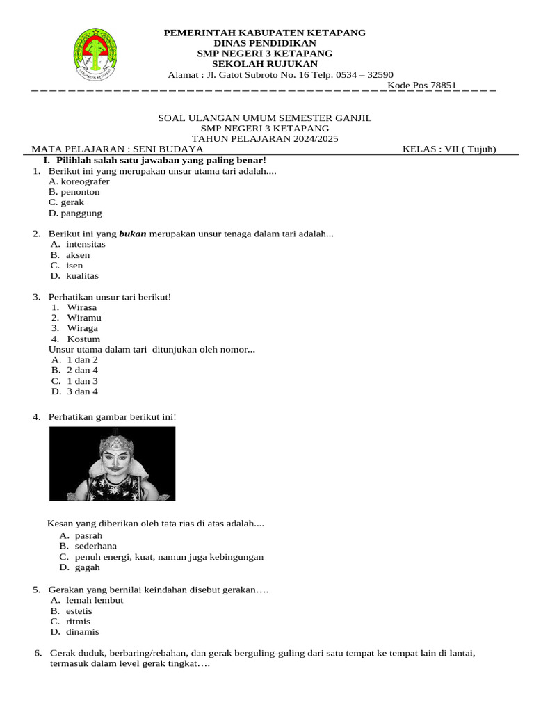 Ternyata Ini Bocoran Soal Seni Budaya Kelas 7 Semester 1 dan Kunci Jawaban Terbaru