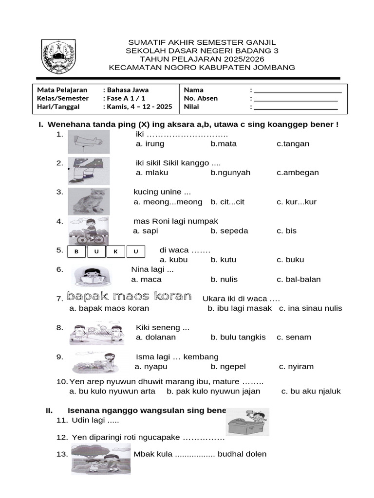 Ternyata Ini Kunci Sukses Menjawab Soal Bahasa Jawa Kelas 1 SD Agar Nilai Sempurna Ternyata Ini Kunci Sukses Menjawab Soal Bahasa Jawa Kelas 1 SD Agar Nilai Sempurna