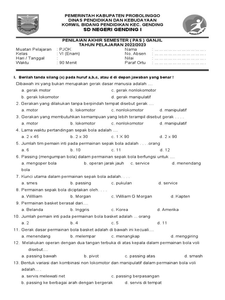Wajib Tahu Bocoran Soal PJOK Kelas 6 Semester 1 dan Kunci Jawaban Terbaru Tahun Ini Wajib Tahu Bocoran Soal PJOK Kelas 6 Semester 1 dan Kunci Jawaban Terbaru Tahun Ini