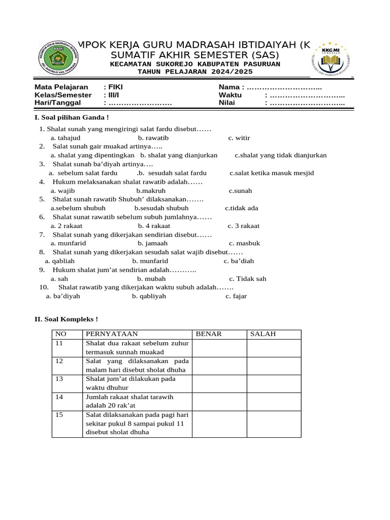 Wajib Tahu! Kumpulan Latihan Soal UAS Fiqih SD Kelas 3 Semester 1 Agar Nilai Sempurna Wajib Tahu! Kumpulan Latihan Soal UAS Fiqih SD Kelas 3 Semester 1 Agar Nilai Sempurna