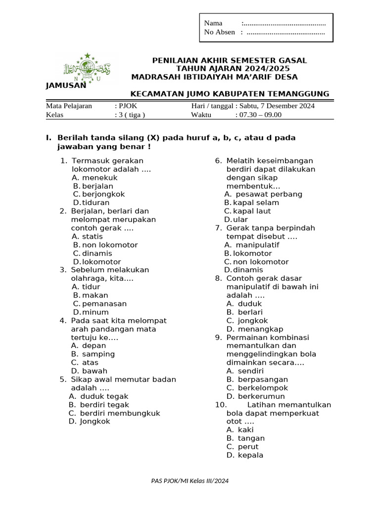 Wajib Tahu! Kumpulan Soal PJOK Kelas 3 Semester 1 dan Kunci Jawaban Terbaru 2026