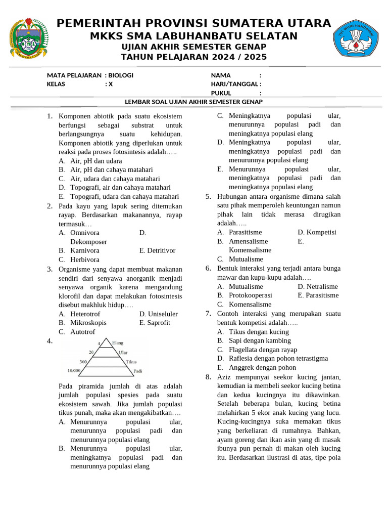 Wajib Tahu! Latihan Soal UAS Biologi Kelas X Semester 1 Dengan Jawaban Agar Nilai Maksimal